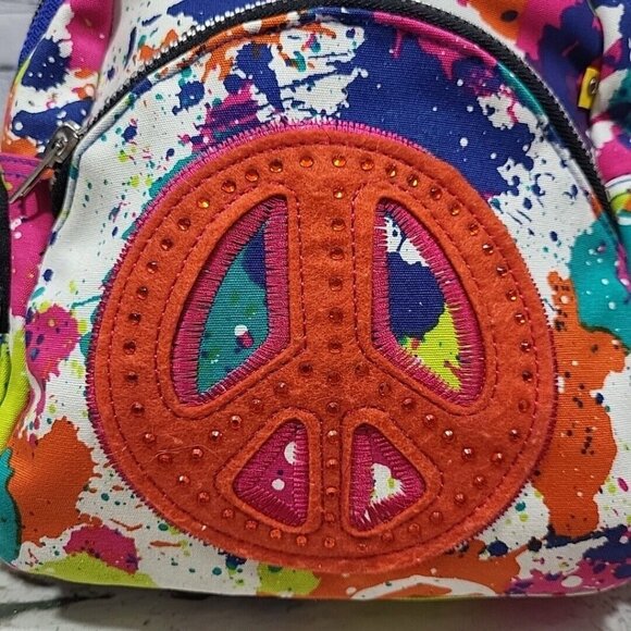 Peace Of Cake Backpack Multi Color Hippie Book Bag - Picture 2 of 11